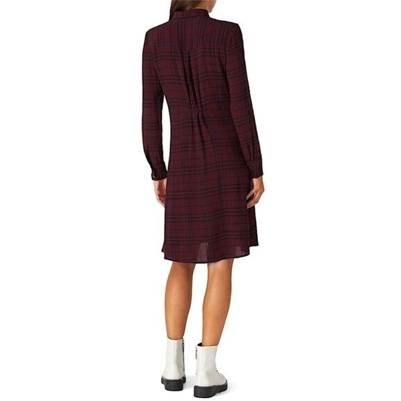 THAKOON COLLECTIVE | Plaid Burgundy & Navy Blue Crepe Shirt Dress Women’s Size 0 - Picture 3 of 14